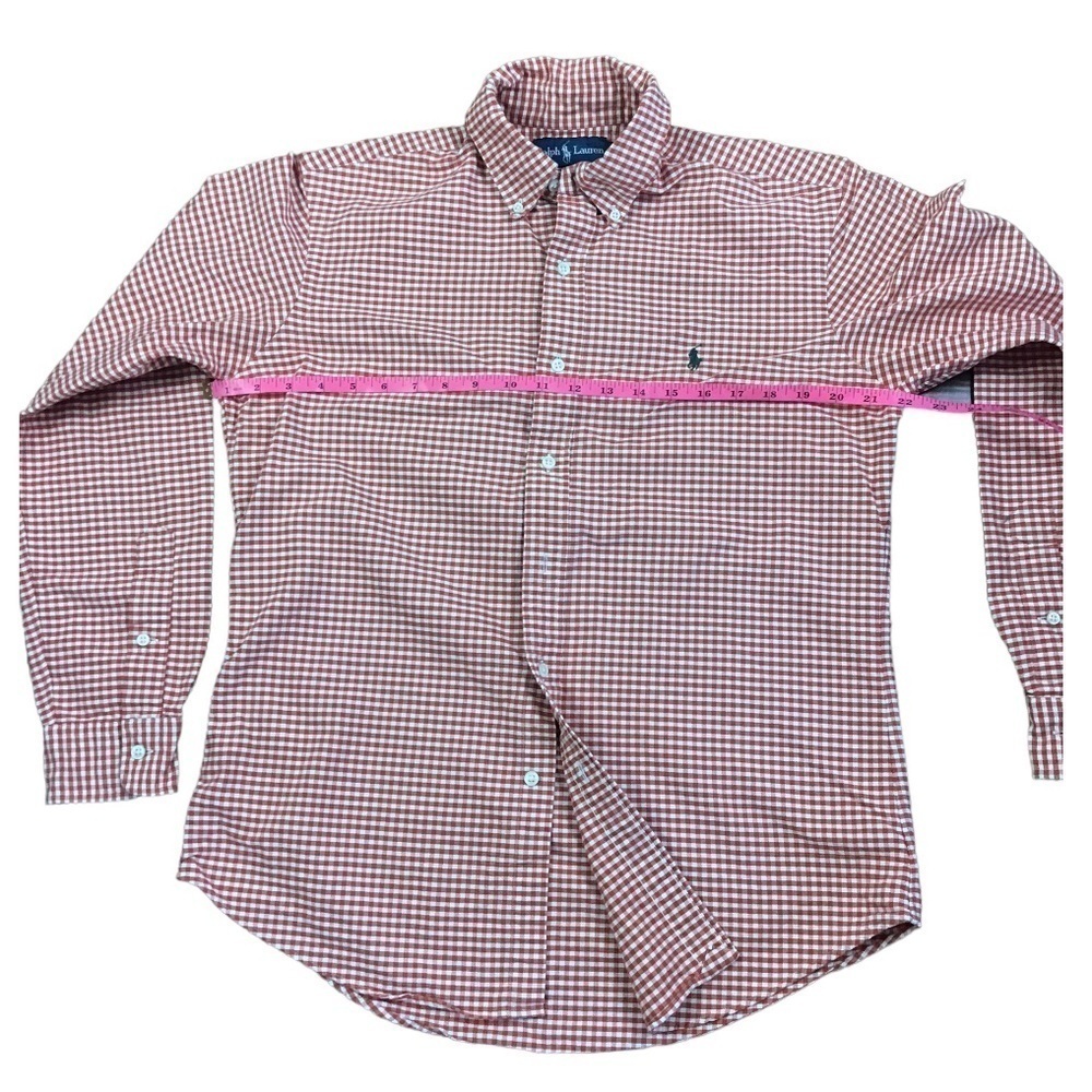 Ralph Lauren Men’s Medium Shirt Orange Oxford Gingham Custom Fit Button Down